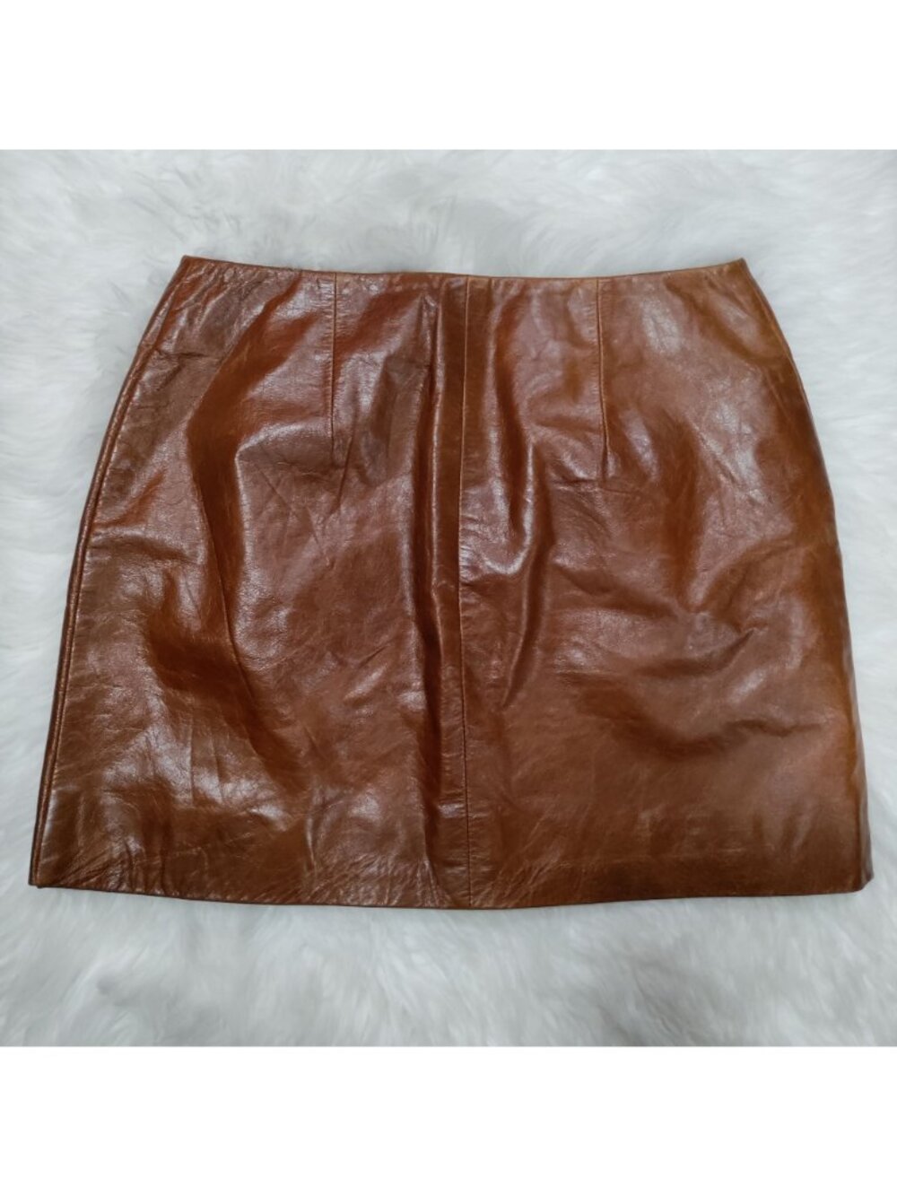 Hugo Buscati 100% Leather Antique 70s Style Brown A-Line Wrap Mini Skirt Size 6 - Picture 7 of 16